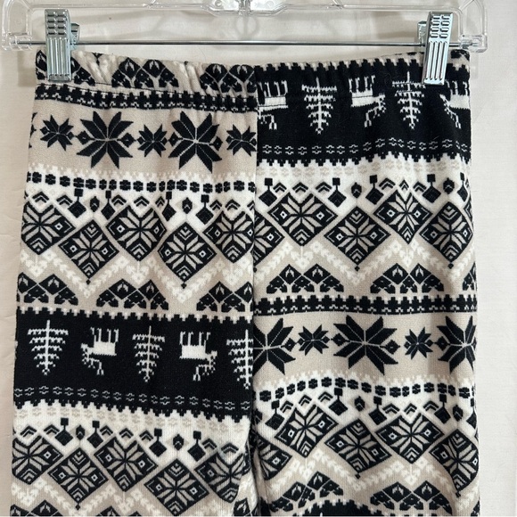 Womens Snowflake Holiday Fleece Lined Leggings Black Cream - Picture 2 of 4